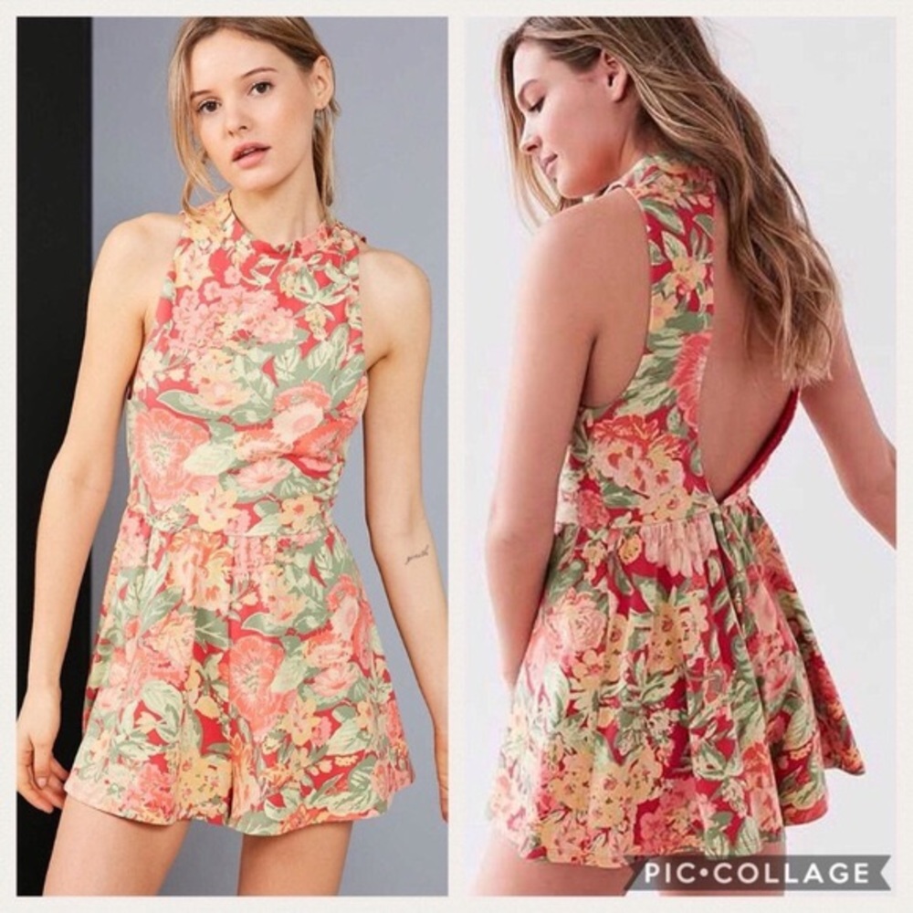 UO Kimchi Blue Floral Mock Neck Romper